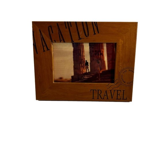 Wood Photo Frame 9" X 7" Travel Vacation Theme for 4X6 Picture Tabletop - Picture 1 of 7